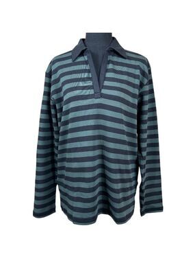 Bordado NWT Blue Teal Striped 100% Pima Cotton Made in Peru Top Size L